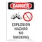Signmission OSHA Danger Sign, Explosion Hazard No Smoking, 7in X 5in Decal, 5" W, 7" L, Portrait OS-DS-D-57-V-1207 - alternate 1